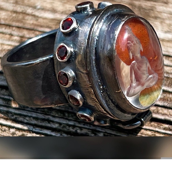 one of a kind treasure box (poison) ring. Sterling garnet jasper carved Buddha - Picture 2 of 14